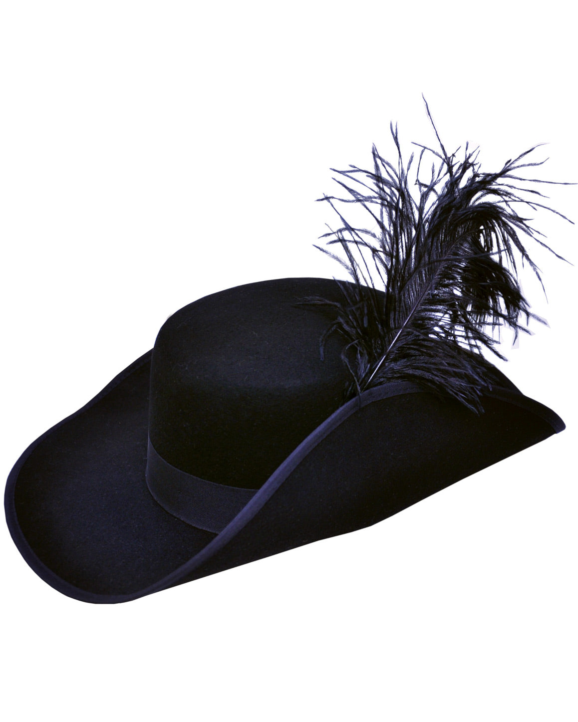 Wide Brim Leather Cavalier Hat Black With Large Feather Plume